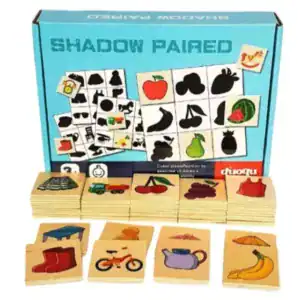 Joc educativ din lemn Shadow Paired – Joc Montessori de asociere umbre si imagini, 40 piese pentru copii 3+