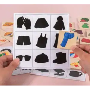 Joc educativ din lemn Shadow Paired – Joc Montessori de asociere umbre si imagini, 40 piese pentru copii 3+