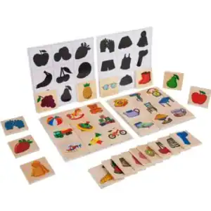 Joc educativ din lemn Shadow Paired – Joc Montessori de asociere umbre si imagini, 40 piese pentru copii 3+