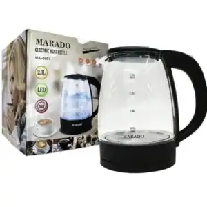 Fierbator electric din sticla, 2L, cu maner negru, baza electrica si oprire automata, pentru apa, ceai si cafea
