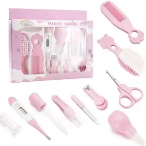 Set ingrijire bebelusi Baby Care Kit, 10 piese, cu termometru, perie, pieptene, forfecuta, unghiera si accesorii, 0 luni+