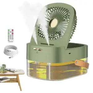 Ventilator portabil cu pulverizare apa Dual Spray, mini umidificator cu lumina de veghe, racire cu ceata fina
