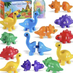 Jucarie Montessori dinozauri alfabet – joc educativ de asociere litere si culori