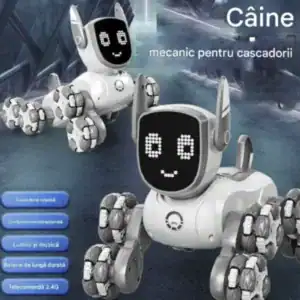Catel robot interactiv acrobatic pentru copii, cu lumini, muzica si miscari distractive, 19 x 15 x 16 cm, multicolor