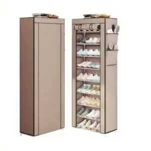 Dulap pentru pantofi cu 9 rafturi, husa textila si cadru din otel, organizator pentru 27 perechi, 158 x 30 x 58 cm